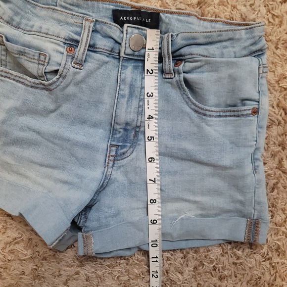 Aeropostale Denim Shorts Girls Size 4 Light Wash High Rise Midi Cuffed Stretch - Picture 5 of 6
